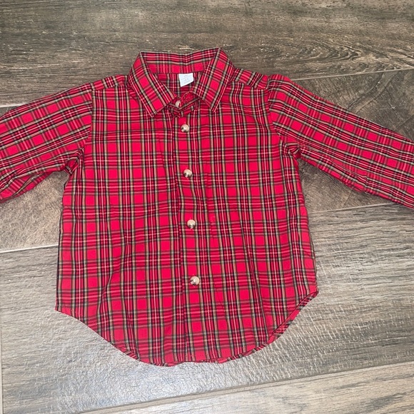 Boys Red Plaid Button Front Shirt - Picture 2 of 3